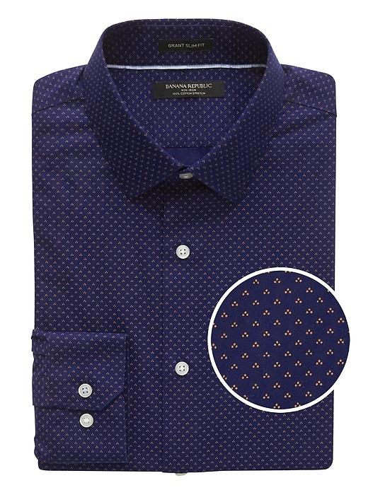 Banana Republic Mens Grant Slim-fit Non-iron Dot Shirt Everblue Size Xxl