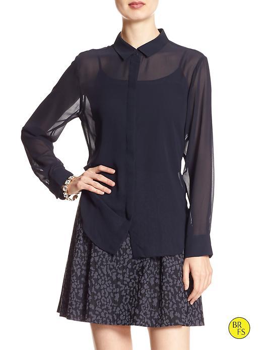 Banana Republic Factory Button Shirt Size L Petite - True Navy