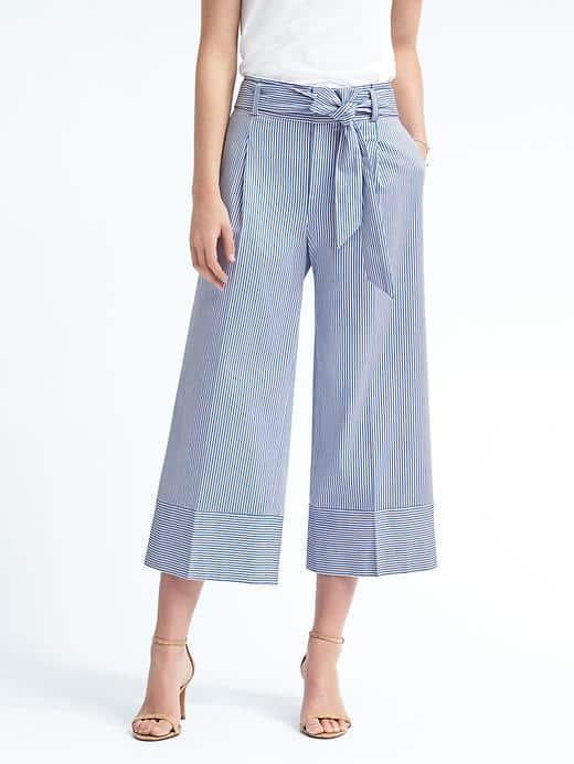 Banana Republic Stripe Belted Wide Leg Crop - Blue Stripe