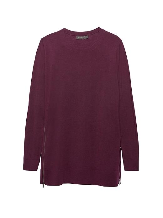 Banana Republic Womens Machine-washable Merino Wool Sweater Tunic With Zipper Accent Burgundy Size S