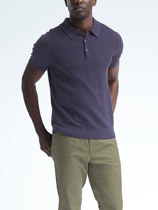 Banana Republic Mens Supima Cotton Texture Sweater Polo - Navy Star