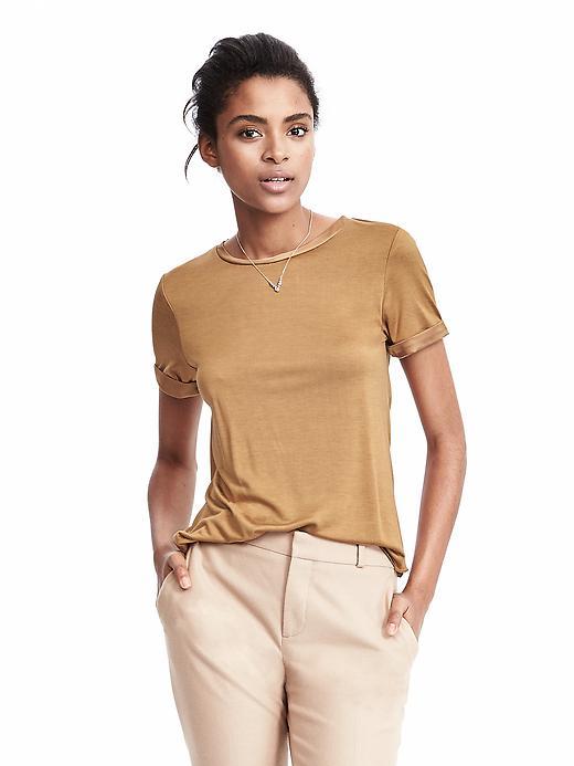 Banana Republic Womens Roll Sleeve Crew Tee Size M - Honey Brown