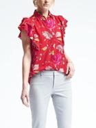 Banana Republic Easy Care Dillon Fit Floral Flutter Sleeve Blouse - Red Floral