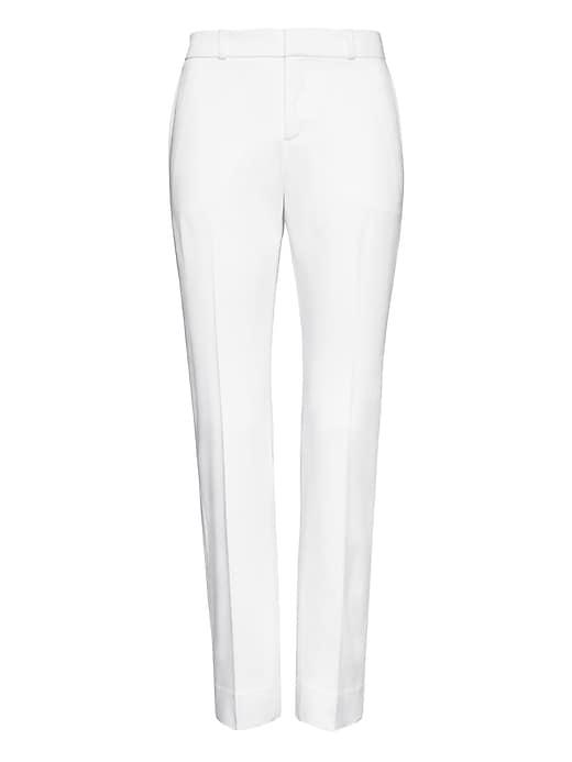 Banana Republic Womens Petite Ryan Slim Straight-fit Textured Sateen Pant White Size 4