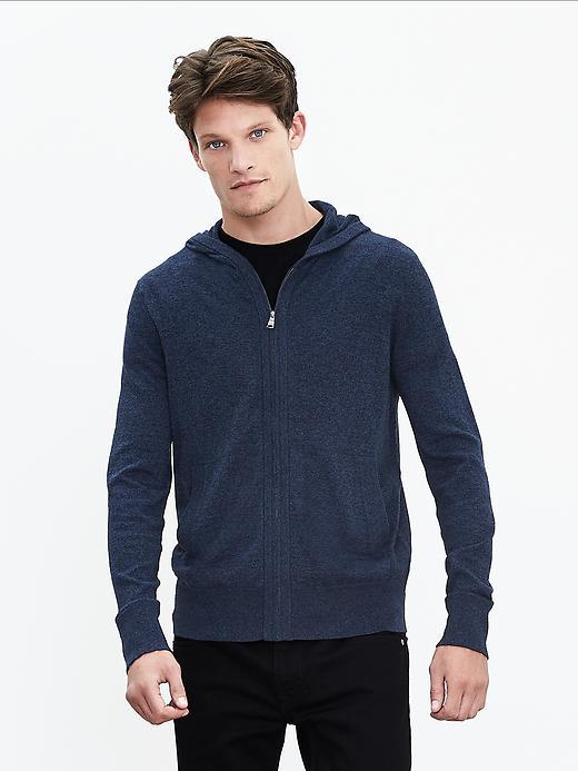 Banana Republic Mens Silk Cotton Cashmere Hoodie Size L Tall - Blue Marl