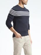 Banana Republic Textured Stripe Supima Cotton Crew Pullover - Navy