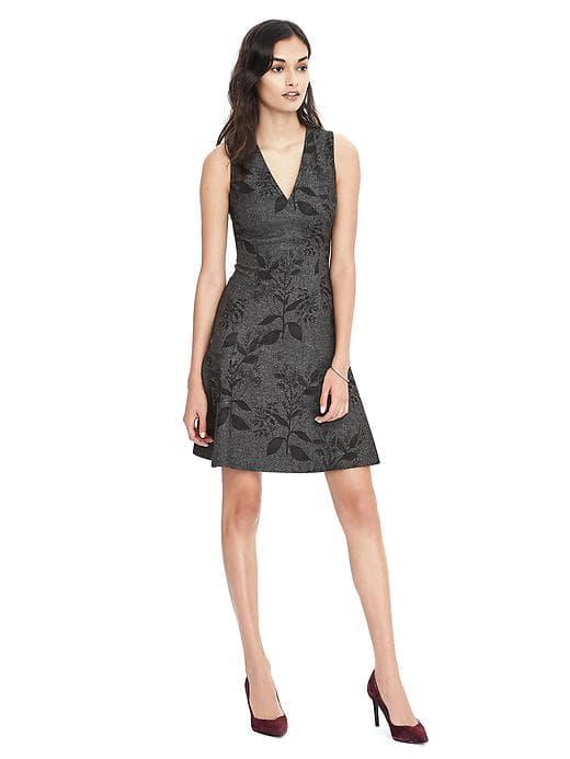 Banana Republic Womens Fit And Flare Flower Print Flannel Dress - Gray Texture