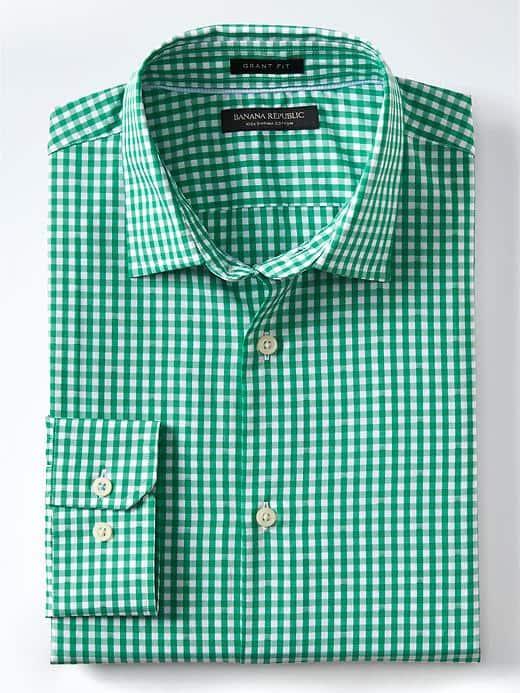 Banana Republic Mens Grant Fit Supima Gingham Shirt - Green