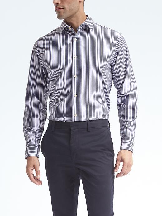 Banana Republic Mens Camden Fit Non Iron Multi Stripe Shirt - Navy Peony