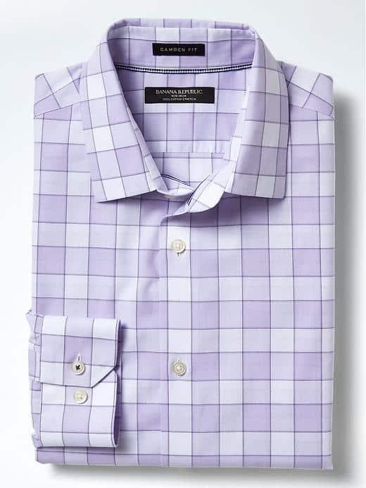 Banana Republic Mens Camden Fit Non Iron Check Shirt - Lavender