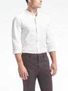 Banana Republic Mens Grant Fit Cotton Stretch Banded Collar Shirt - White