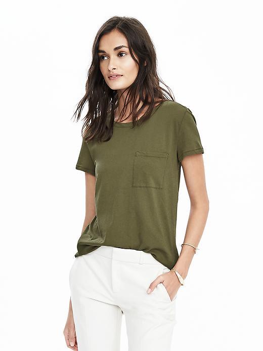 Banana Republic Womens Pima Cotton Pocket Tee Size L - Fresh Olive