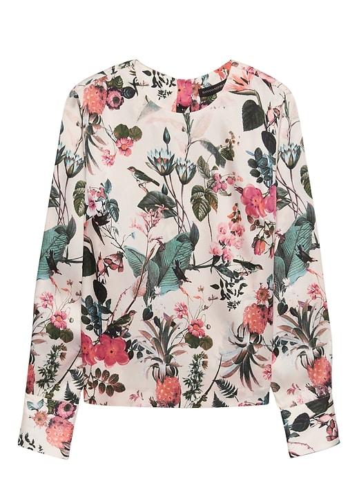 Banana Republic Womens Petite Botanical Print Button-back Top White Peach Size Xs