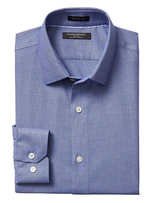 Banana Republic Mens Grant Slim Fit Non Iron Stretch Solid Shirt - Blue Willow