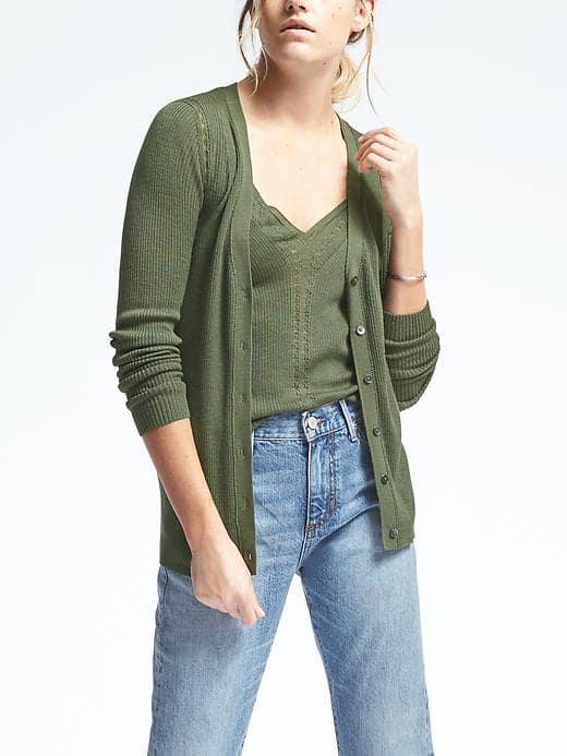 Banana Republic Womens Merino Wool Boyfriend Cardigan - Olive