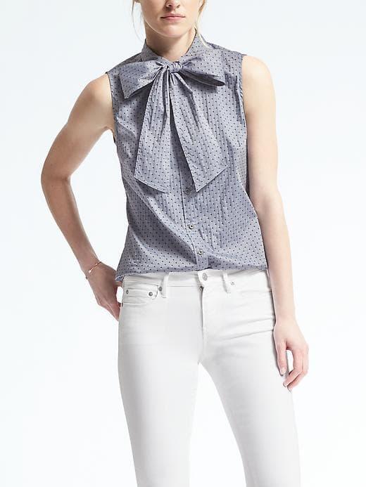 Banana Republic Riley Fit Dobby Dot Bow Shirt - Blue