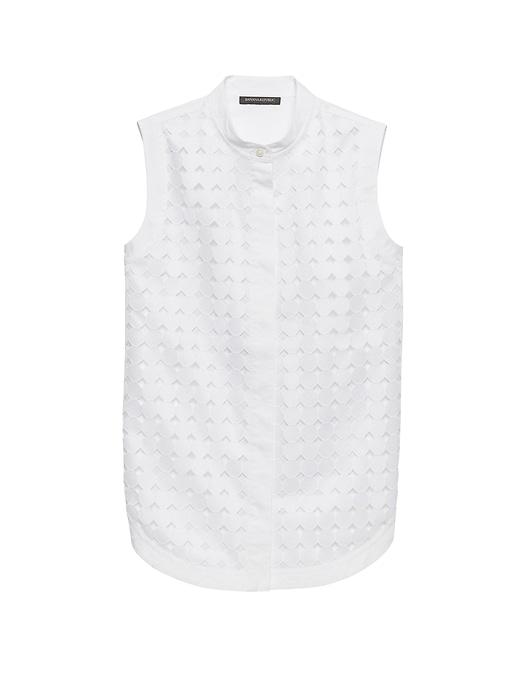Banana Republic Womens Eyelet Sleeveless Button-down Shirt Soft White Size L