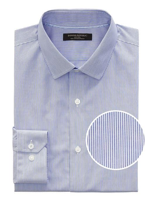 Banana Republic Mens Grant Slim-fit Non-iron Micro Stripe Shirt Damselfish Blue Size Xxs