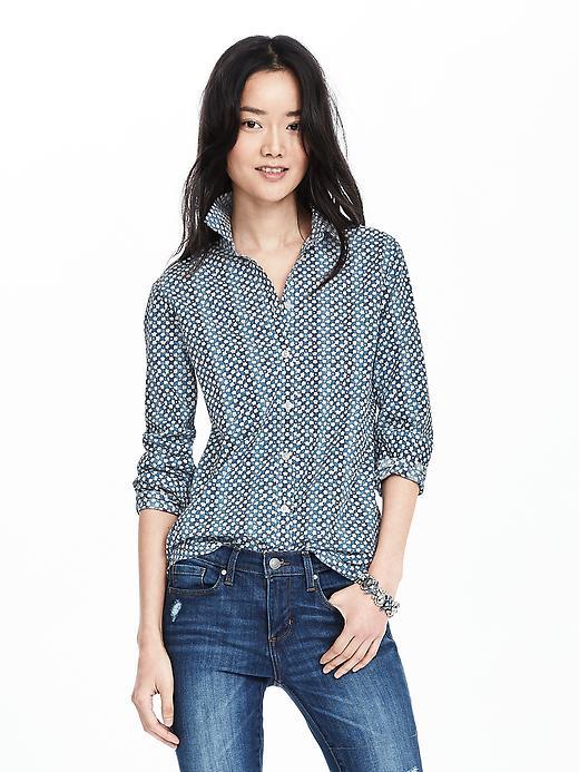 Banana Republic Womens Dillon Fit Tile Print Shirt Size L - Atlantic Blue