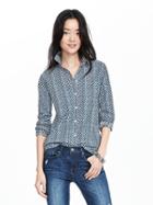 Banana Republic Womens Dillon Fit Tile Print Shirt Size L - Atlantic Blue