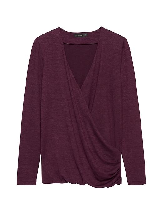 Banana Republic Womens Petite Luxespun Wrap-front T-shirt Top Sour Cherry Red Size Xxs