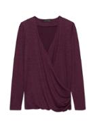 Banana Republic Womens Petite Luxespun Wrap-front T-shirt Top Sour Cherry Red Size Xxs