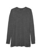 Banana Republic Womens Machine-washable Merino Wool Sweater Tunic With Zipper Accent Heather Charcoal Gray Size Xs