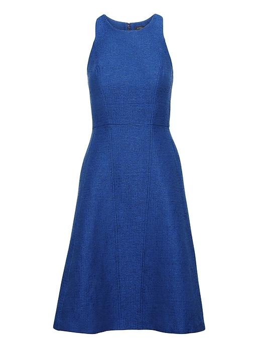 Banana Republic Womens Italian Tweed Paneled Fit-and-flare Dress Deep Blue Size 0