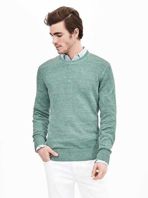 Banana Republic Mens Linen Crew Pullover Size L Tall - Seafoam