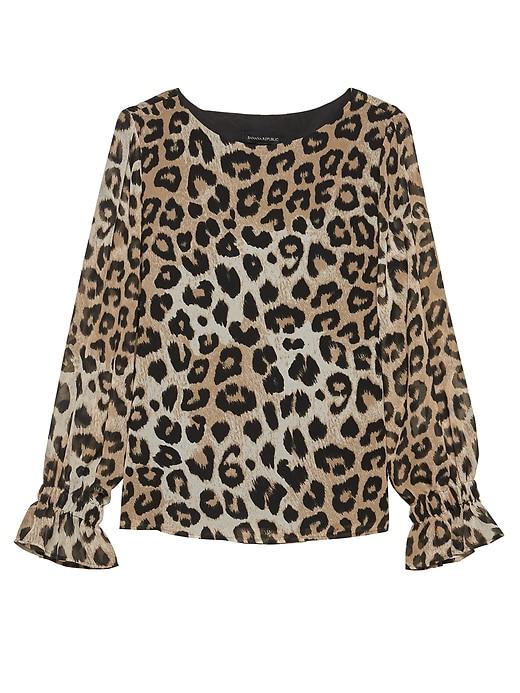 Banana Republic Womens Leopard Print Poet-sleeve Top Leopard Print Size S