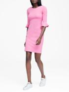 Banana Republic Womens Petite Ponte Flutter-sleeve Dress Hot Bright Pink Size 2