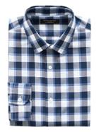 Banana Republic Mens Grant Slim-fit Non-iron Plaid Shirt Damselfish Blue Size S