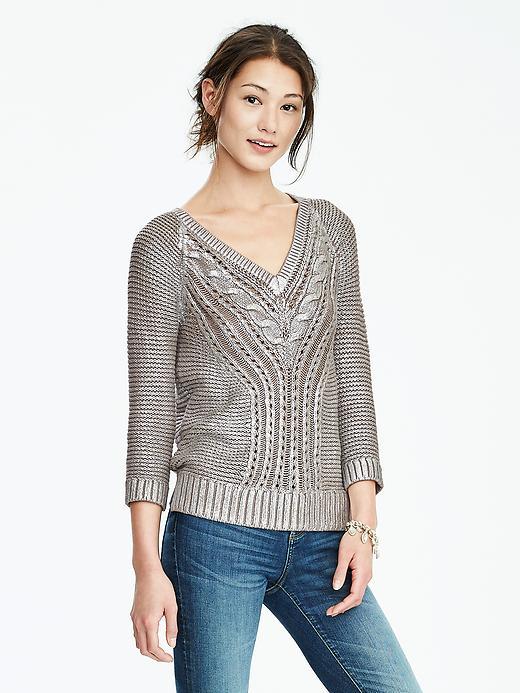 Banana Republic Womens Foil Cable Knit Vee Sweater Size L - Boulder