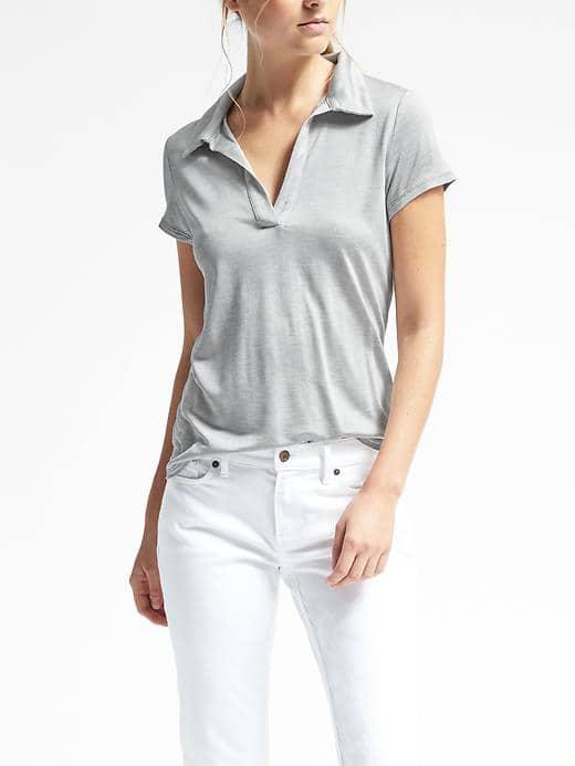 Banana Republic Womens Jersey Polo Shirt - Light Gray