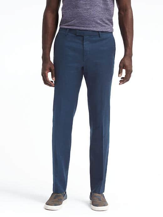Banana Republic Mens Slim Linen Blend Stretch Pant - Navy