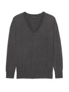 Banana Republic Womens Stretch-cotton V-neck Sweater Heather Charcoal Size Xs