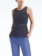 Banana Republic Embroidered Floral Peplum Top - Navy