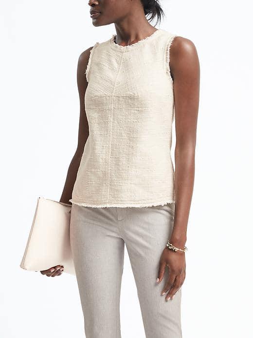 Banana Republic Frayed Edge Tweed Shell - Ivory