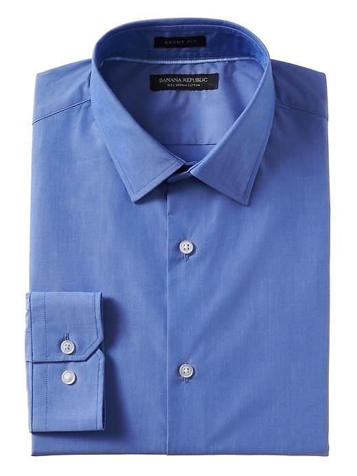 Banana Republic Mens Grant Slim Fit Supima Cotton Solid Shirt - Riviera Blue
