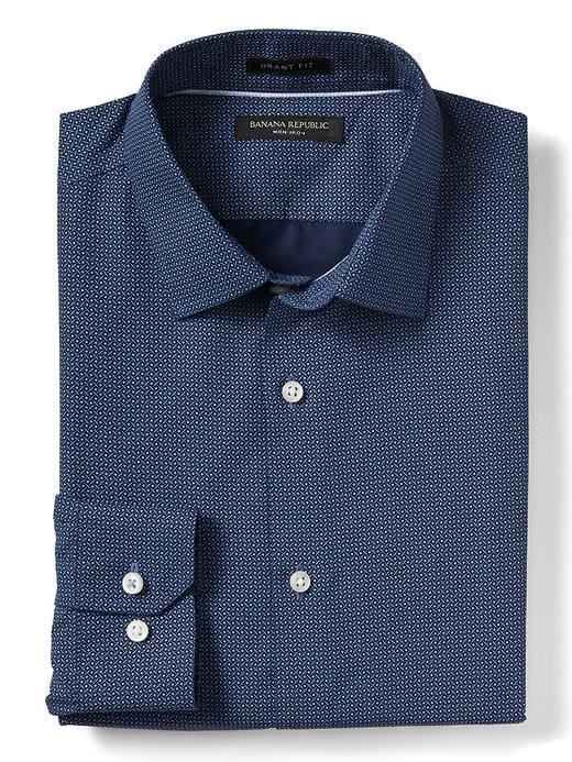 Banana Republic Mens Grant Fit Non Iron Dot Shirt - Navy Star