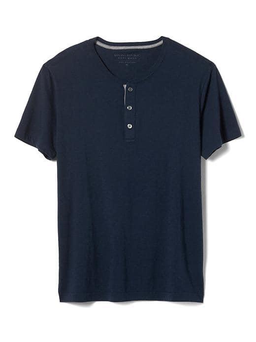 Banana Republic Mens Soft Wash Henley - Dark Blue Heather
