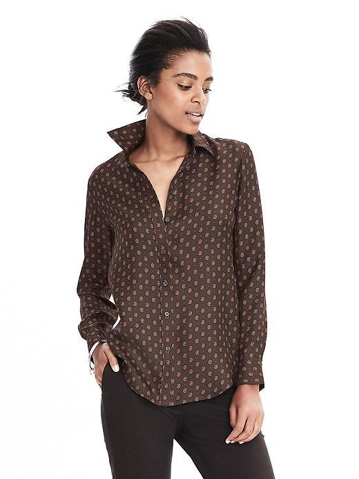 Banana Republic Womens Dillon Fit Long Sleeve Silk Blouse - Cabin Brown