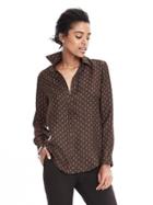 Banana Republic Womens Dillon Fit Long Sleeve Silk Blouse - Cabin Brown