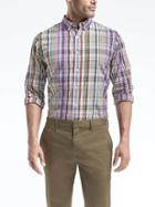 Banana Republic Mens Camden Fit Cotton Stretch Pinpoint Plaid Oxford Shirt - Pink