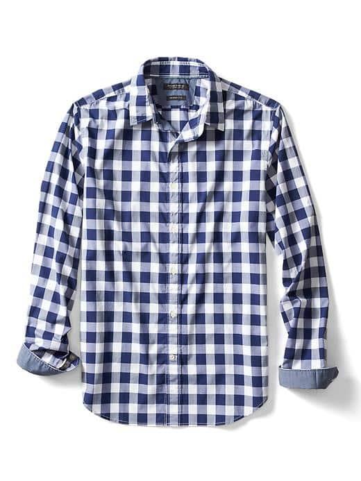 Banana Republic Mens Grant Fit Csutom Wash Gingham Shirt - Cobalt