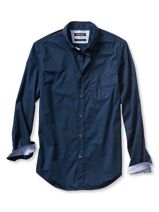 Banana Republic Mens Tailored Slim Fit Custom 078 Wash Hash Print Shirt Size L Tall - Pitch Blue