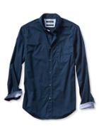 Banana Republic Mens Tailored Slim Fit Custom 078 Wash Hash Print Shirt Size L Tall - Pitch Blue