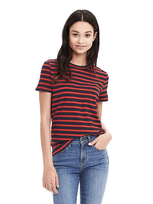 Banana Republic Womens Striped Cotton Pocket Tee Size L - Preppy Navy
