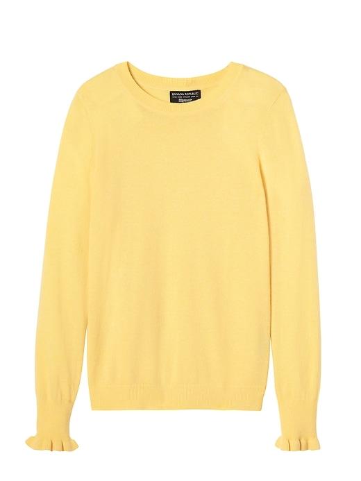 Banana Republic Womens Italian Superloft Ruffle Cuff Crew Yellow Buttercup Size Xl