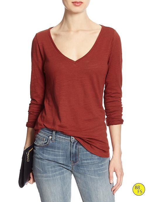 Banana Republic Womens Factory Long Sleeve Slub Tee Size L - Sun Dried Tomato